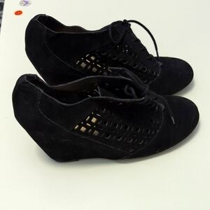 Fergalicious black lace up wedge shoes